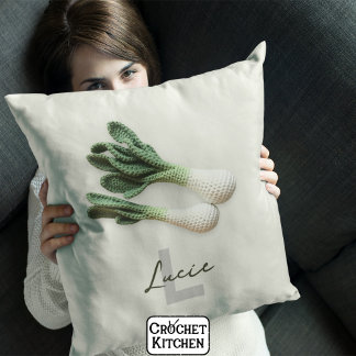 Grönt Gardener Minimalist Crochet Leeks Namn Kudde