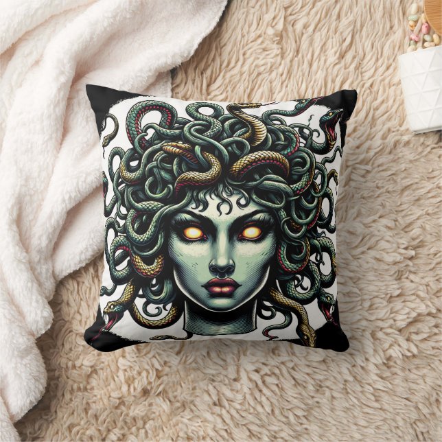 Grönt Gazing Medusa Head fullt of Snakes Kudde (Filt)