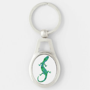 Grönt Gecko Ovalt Silverfärgad Nyckelring