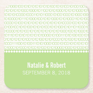 Grönt Geek Chic Binary Code Papper Underlägg Kvadrat