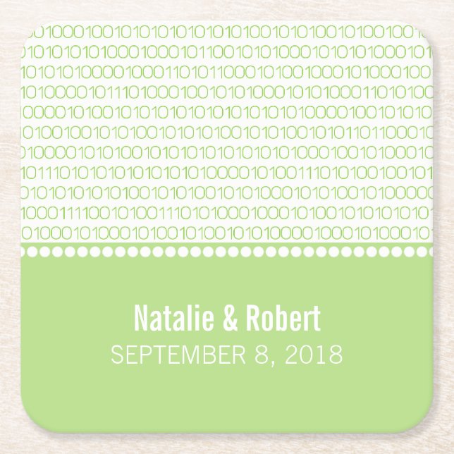 Grönt Geek Chic Binary Code Papper Underlägg Kvadrat (Framsidan)