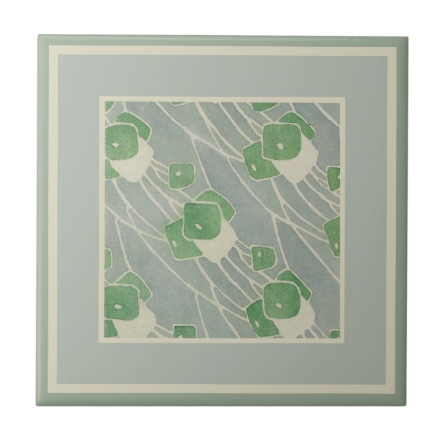Grönt Geometric 1915 Hannah Borger Overbeck Kakelplatta (Framsidan)