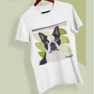 Grönt Geometric Boston Terrier Hund T Shirt