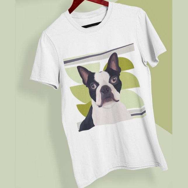 Grönt Geometric Boston Terrier Hund T Shirt (Skapare uppladdad)
