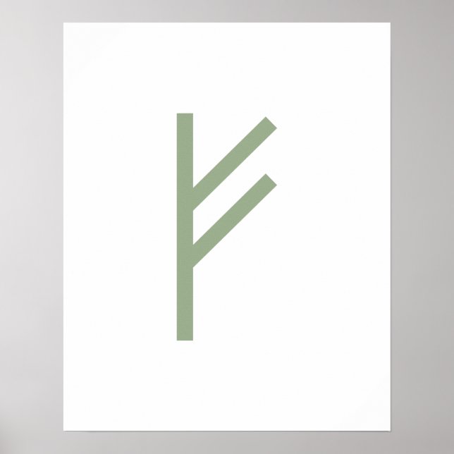 Grönt Geometric Fehu (Prosperity) Viking Rune Poster (Framsidan)