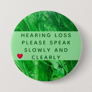 Grönt Geometric Heart Hearing Loss 3 tum Knapp