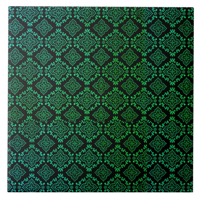 Grönt Geometric Mönster/indisk utskrift Kakelplatta (Framsidan)