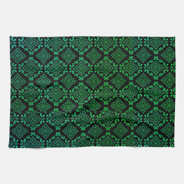 Grönt Geometric Mönster/indisk utskrift Kökshandduk (Horisontell)