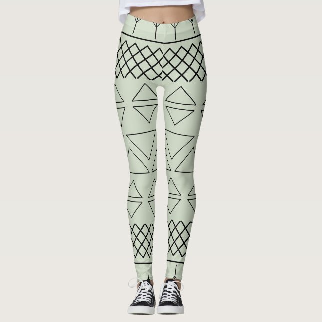 Grönt Geometric Mönster Leggings (Framsida)