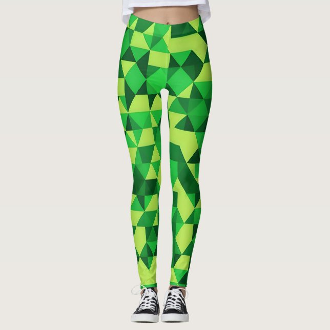 Grönt Geometric Mönster St patrick's day Leggings (Framsida)