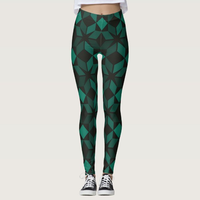 Grönt Geometric Women's Leggings (Framsida)