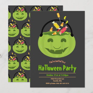 Grönt Ghoul Pail Candy Kid's Halloween fest Inbjudningar
