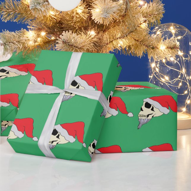 Grönt Gift Wrap med Döskallar i Jultomten hattar Presentpapper (Helgdagar)