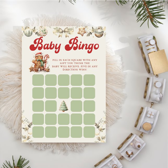 Grönt Gingerbröd jul Baby Shower Bingo Game Inbjudningar (Skapare uppladdad)
