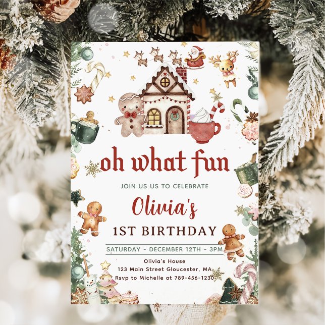 Grönt Gingerbröd Julkookies Födelsedag Inbjudningar (Skapare uppladdad)