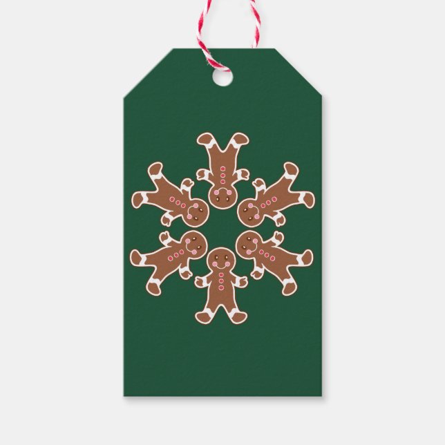 Grönt Gingerbröd Snowflake Gift-Märkre Presentetikett (Framsidan)