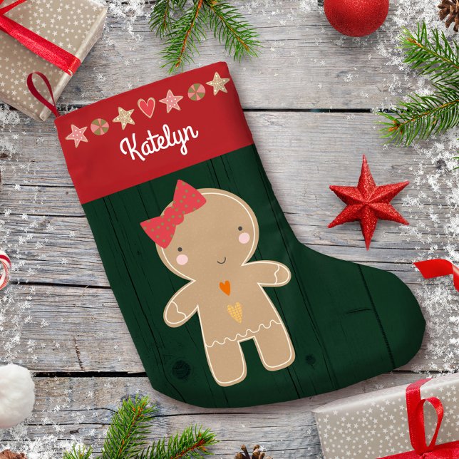 Grönt Gingertea Girl Helgdag Namn Rustic Cute Liten Julstrumpa (Skapare uppladdad)