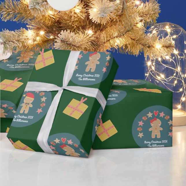 Grönt Gingerword Cookie-skript Anpassat namn Cute Presentpapper (Helgdagar)