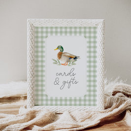 Grönt Gingham Anka Baby Shower Cards and Gingham Poster