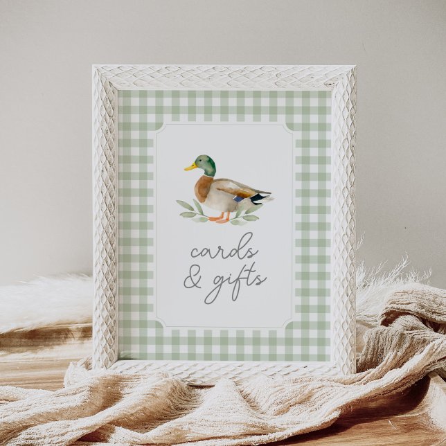Grönt Gingham Anka Baby Shower Cards and Gingham Poster (Skapare uppladdad)