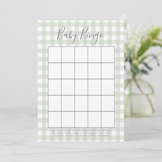 Grönt Gingham Baby Shower Bingo Cards Rådkort (Stående Fram)