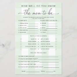 Grönt Gingham Baby Shower känner Mamma till det ko