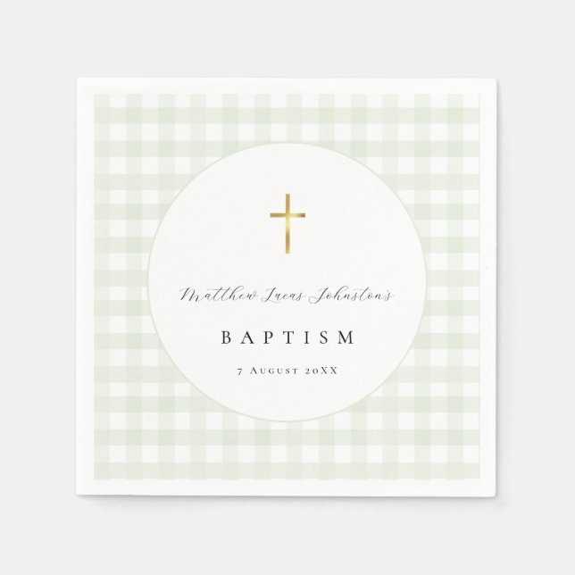 Grönt Gingham Bebis Dop Papper  Pappersservett (Framsidan)