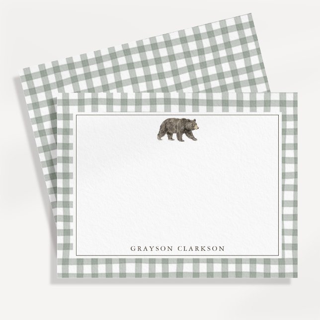Grönt Gingham Björn Barnkammar Kort (Skapare uppladdad)