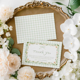 Grönt Gingham Blommig Bebis Shower Tacksamhetskort Inbjudningar