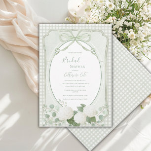 Grönt Gingham Blommig Vintage Bröllopsdusch Inbjudningar
