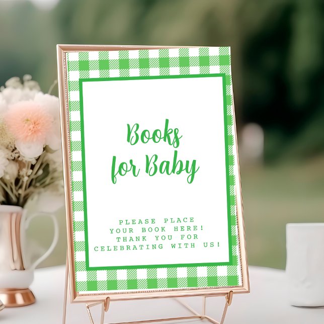 Grönt Gingham Bokar för Baby Bordsnummer (Green Gingham Books for Baby Table Number)
