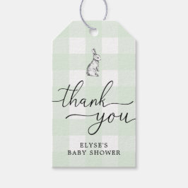 Grönt Gingham Bunny Rabbit Tack Favor Tag Presentetikett