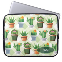 Grönt Gingham Cactus Mönster Laptop Fodral
