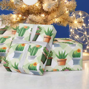 Grönt Gingham Cactus Mönster Presentpapper