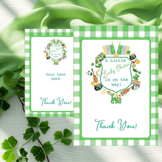 Grönt Gingham Charm Baby Shower Tack. (Green Gingham Charm Baby Shower Thank You cards)