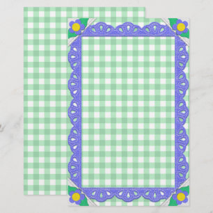 Grönt Gingham Check Periwinkle Felt Ram Brevpapper