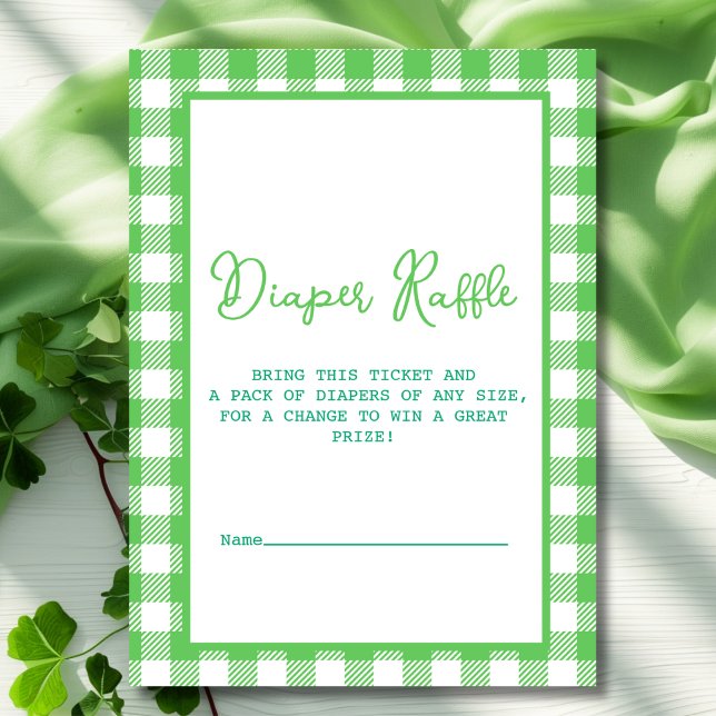 Grönt Gingham Diaper Raffle Tilläggskort (Green Gingham Diaper Raffle Enclosure Card)