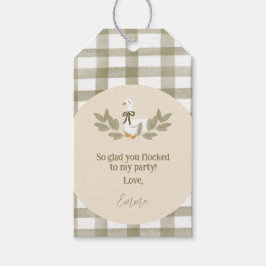 Grönt Gingham Fånig Goose Birthday Favor Tags Presentetikett