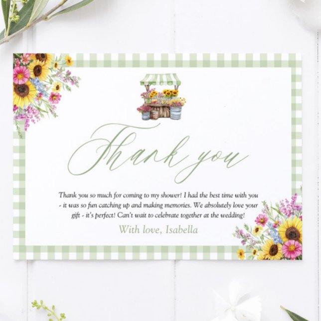 Grönt Gingham Fresh Off Market tackkort Tack Kort (Green Gingham Fresh Off The Market Thank you Card)