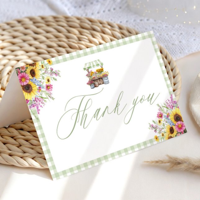 Grönt Gingham Fresh Off The Market Tacksamhetskort Tack Kort (Green Gingham Fresh Off The Market Thank you Card)