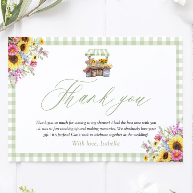 Grönt Gingham Fresh Off The Market Tacksamhetskort Tilläggskort (Green Gingham Fresh Off The Market Thank you Card)