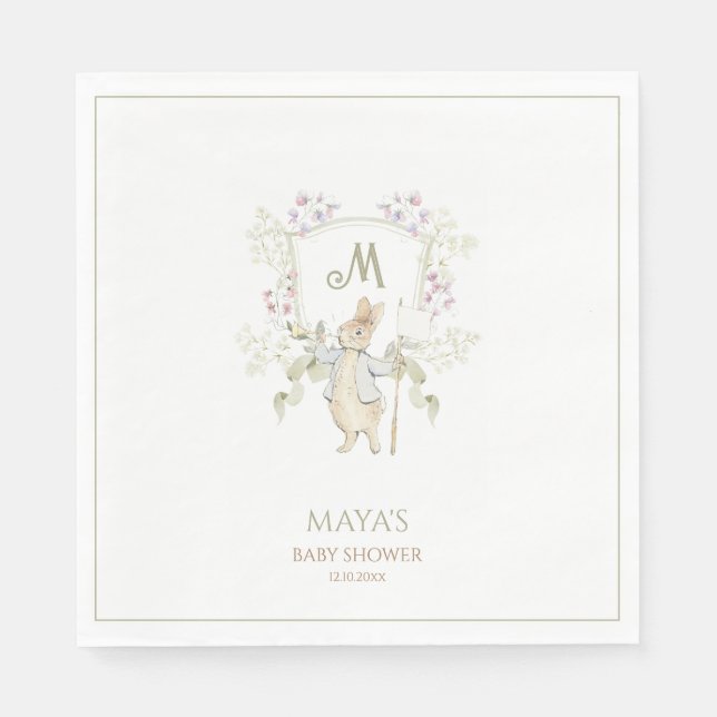 Grönt Gingham Gender Peter the Rabbit Baby Shower Pappersservett (Framsidan)