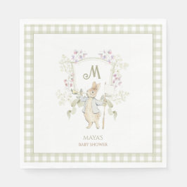 Grönt Gingham Gender Peter the Rabbit Baby Shower Pappersservett