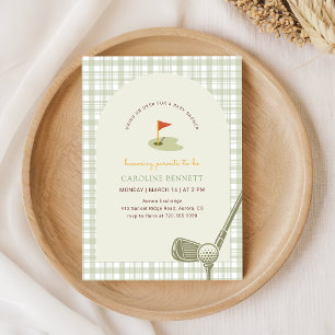 Grönt Gingham Golf Baby Shower Inbjudningar