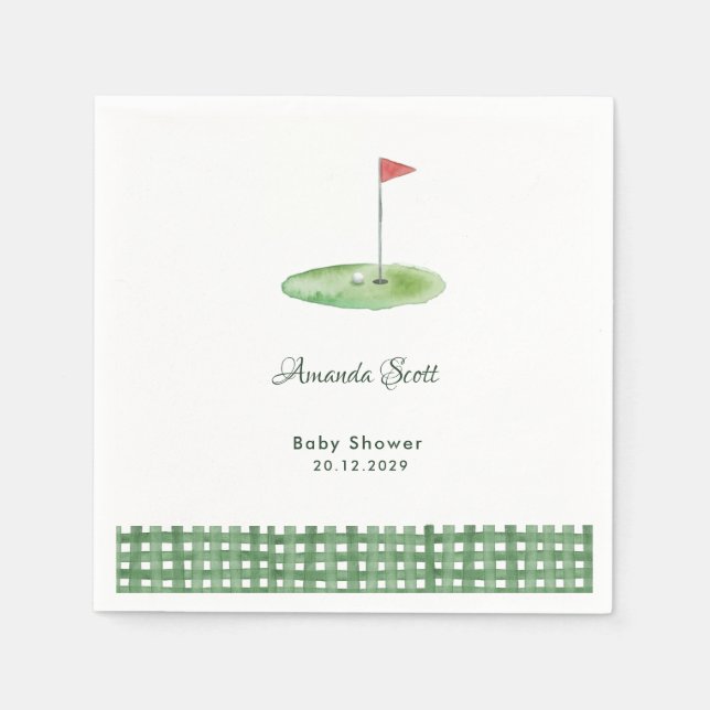 Grönt Gingham Golf Babyfirande Pappersservett (Framsidan)
