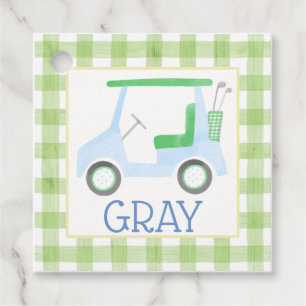 Grönt Gingham Golf Cart Märkre Gåvor Etiketter