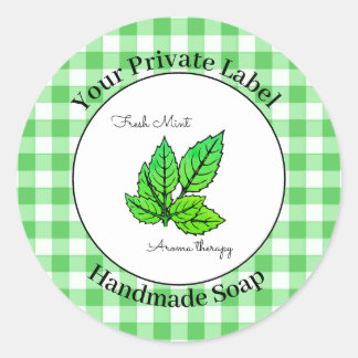 Grönt Gingham Handmade Soap-etikett Runt Klistermärke