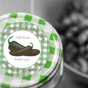 Grönt Gingham Jalapeno Jelly Gift Label med Namn Runt Klistermärke
