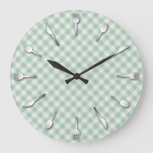 Grönt Gingham Kitchen Clock - Land Western Stor Klocka