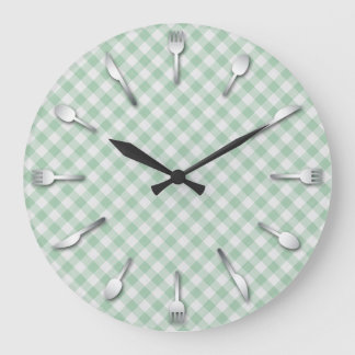 Grönt Gingham Kitchen Clock - Land Western Stor Klocka